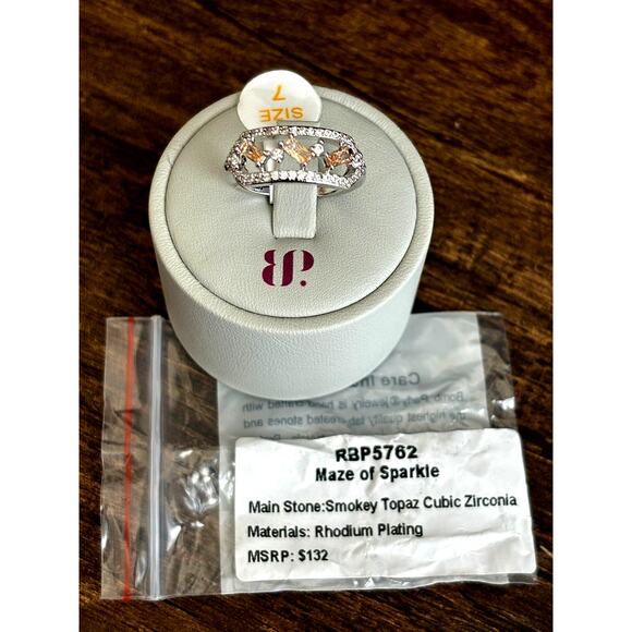 Bomb Party RBP5762 Maze of Sparkle Smokey Topaz Cubic Zirconia Rhodium Size 7 - Picture 4 of 4